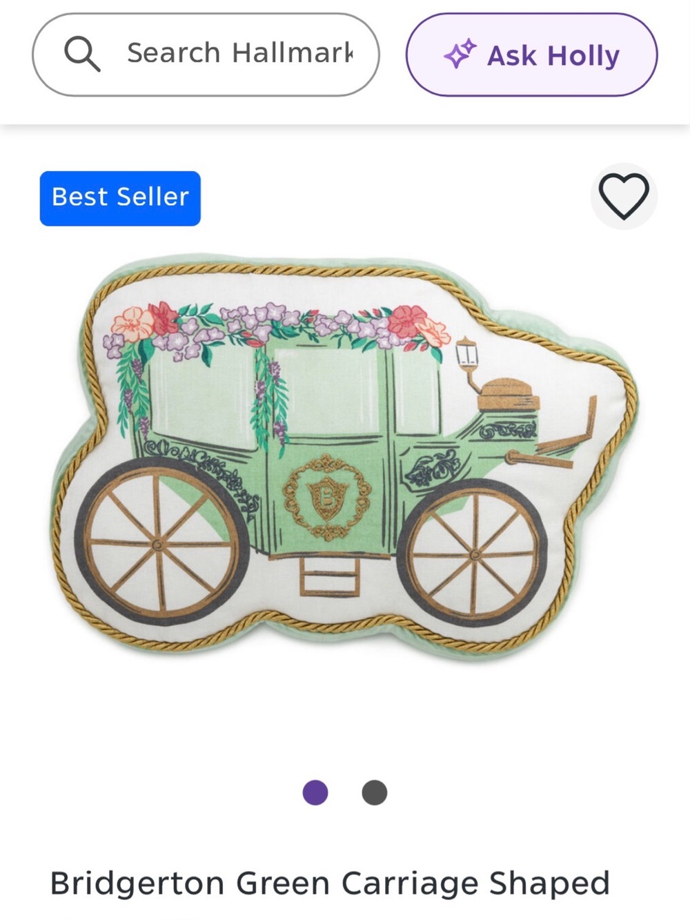 Hallmark x Bridgerton Green Carriage Shaped Decorative Pillow